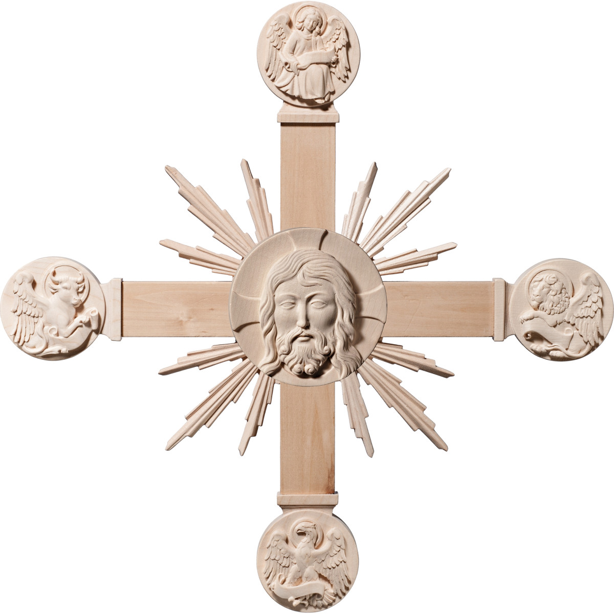 Cruz con Evangelistas, Cabeza de Cristo y rayos